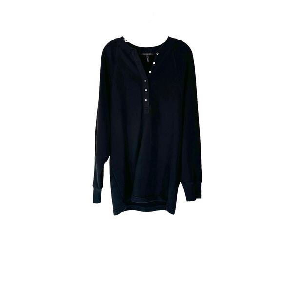 Marissa Webb Black So Uptight French Terry Plunge‎ Henley Sweatshirt Size Large - Picture 2 of 11